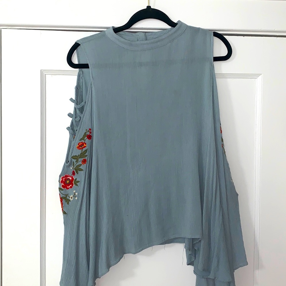 Blue/grey long sleeve blouse